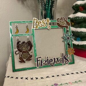 Y2K Green Sparkly Metal “Best Friends” Picture Frame w Hanging Monkey & Bananas